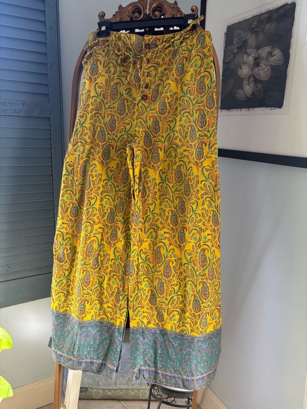 SUNDANCE Lounge wide leg Yellow Paisley Wide-Leg Boho Pants Small